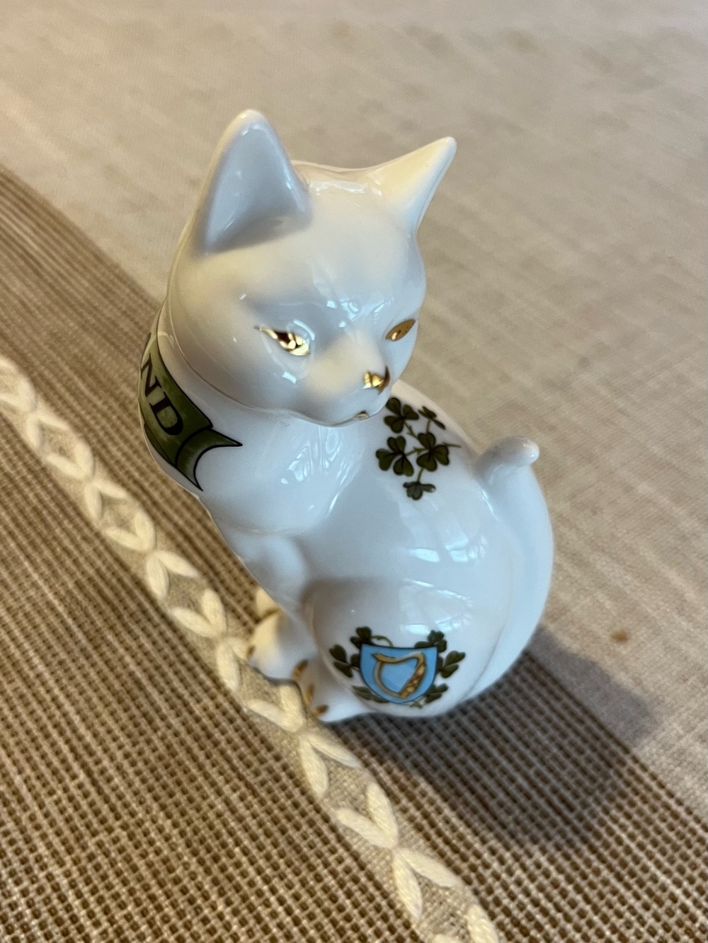 White  Cat Figurine with Gold Accents. Ireland